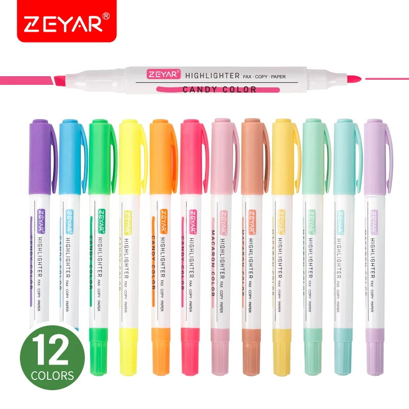 ZEYAR Highlighter Chisel Tip Marker Pen Assorted Colors Water Based Quick Dry (6 Candy Colors)