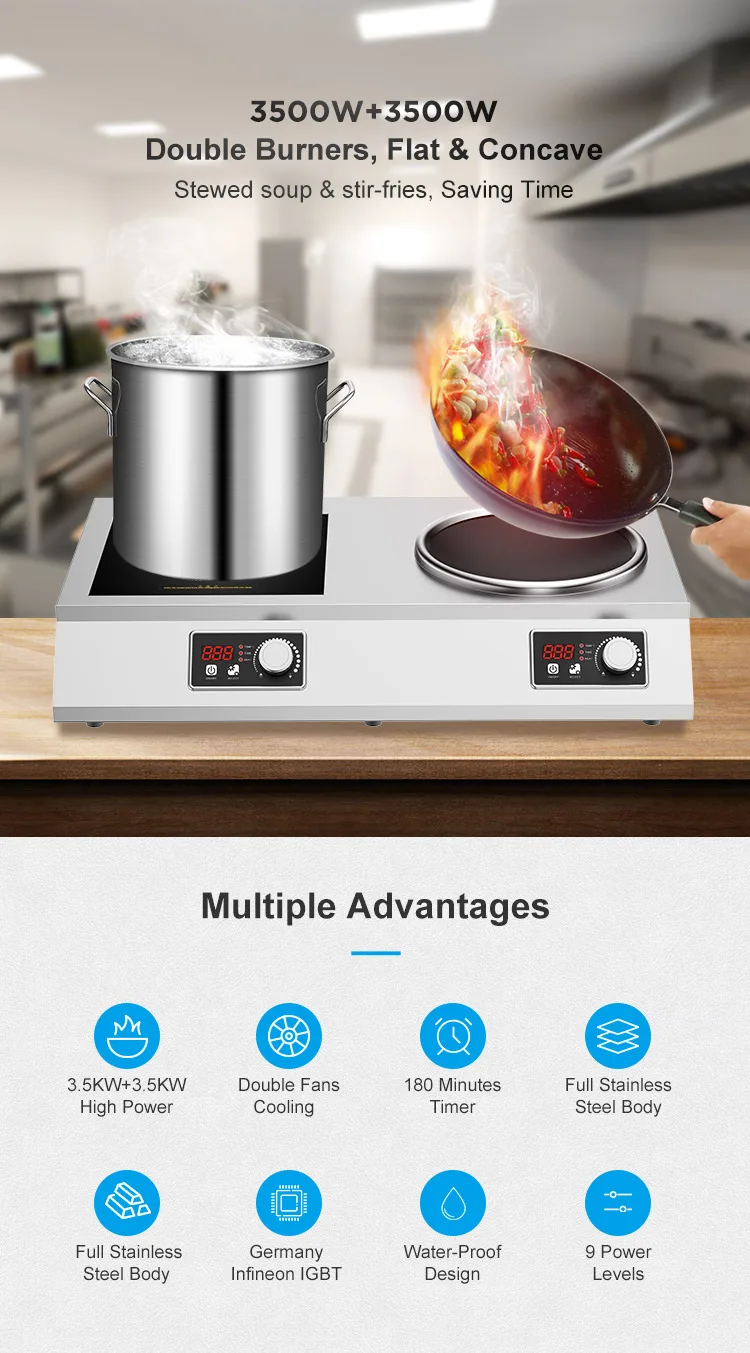 Double Burner Stainless Steel Kitchen Induction Counter Top Cooktop