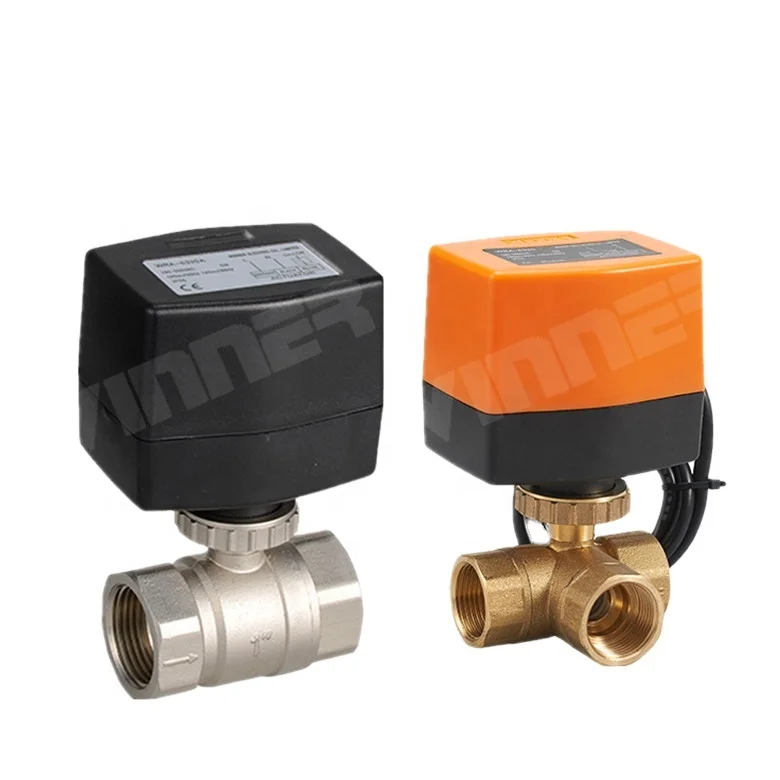 220VAC PVC DN25 3-Point Control Motorized 3 Way  Forged Brass Ball Valve