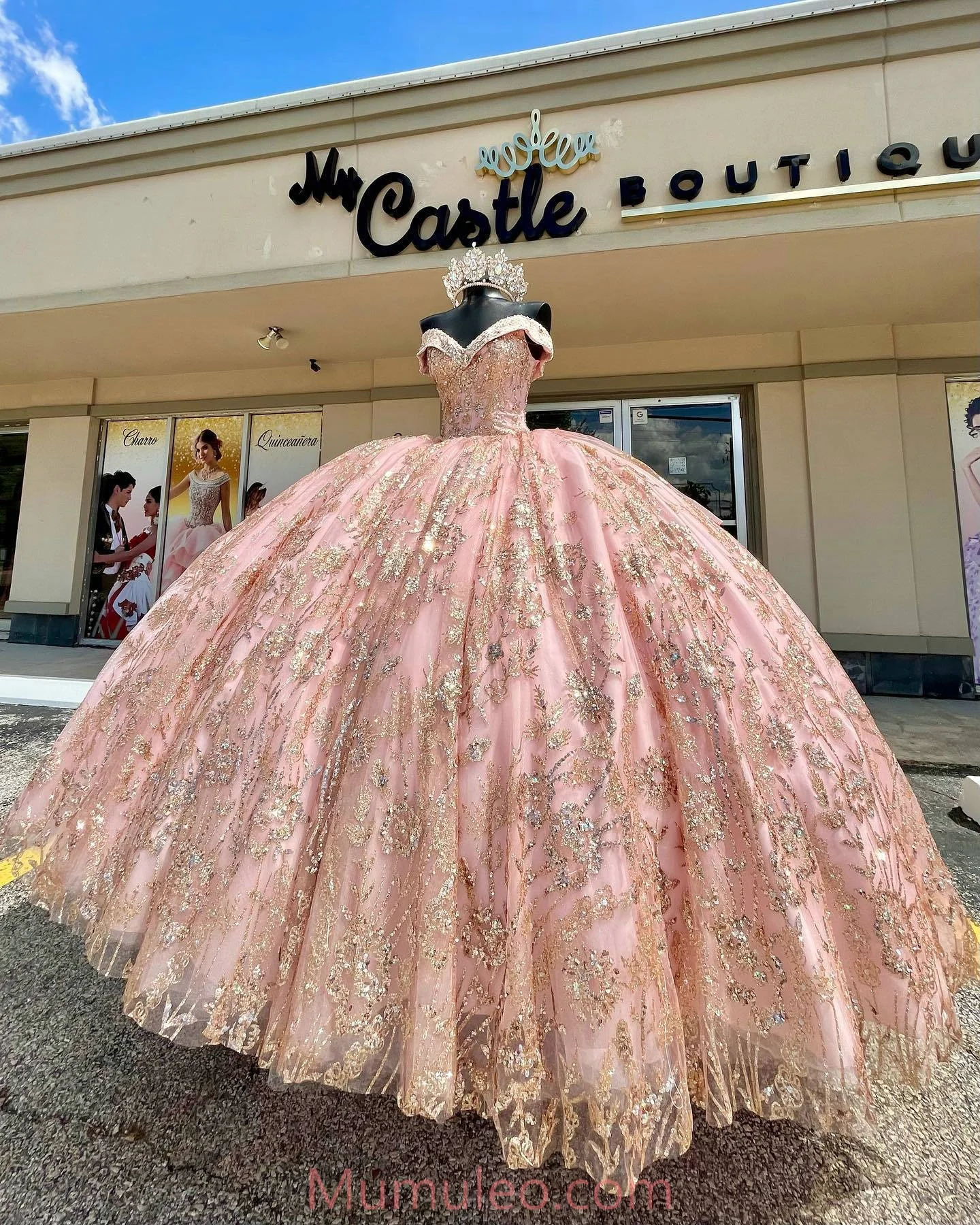 slim fit dress slacks Elegant Rose Gold Ball Gown with Detachable Long Sleeves and Train –  American Stride main image 1