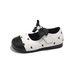 Hot Sale Spring Autumn Pu Leather Children Outwear Soft Sole Bow Princess Flat Dress Shoes for Girls