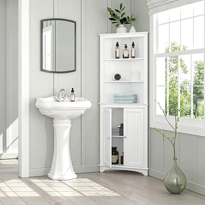 Оптовая продажа новый дизайн тонкий белый шкаф органайзер для хранения мебель ванной комнаты 5 слоев с 2 дверями