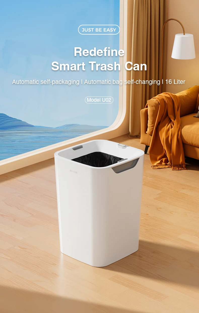 Automatic Self Package Seal Change Lidless Smart Trash Can Hands Free 