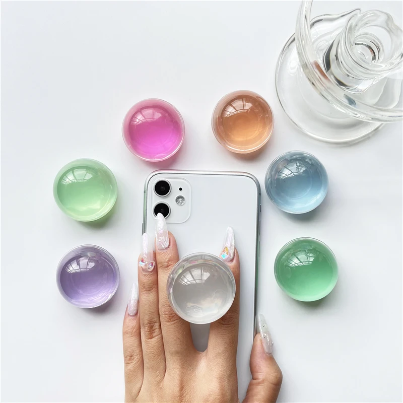 Factory Custom High Quality Crystal Transparent Phone Grip Wholesale Mobile Phone Holder Spherical Phone Socket Custom Logo