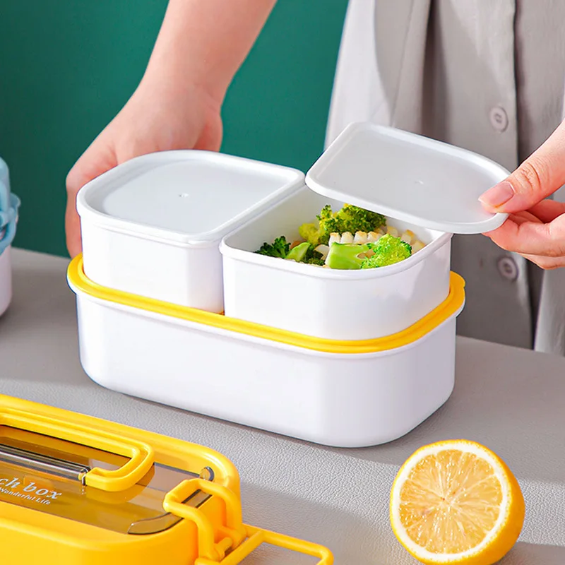 Custom Logo New Product Creative 2 Layers Plastic Lunch Box for School Camping Office Microwaveable Bento Box with Cutlery Set