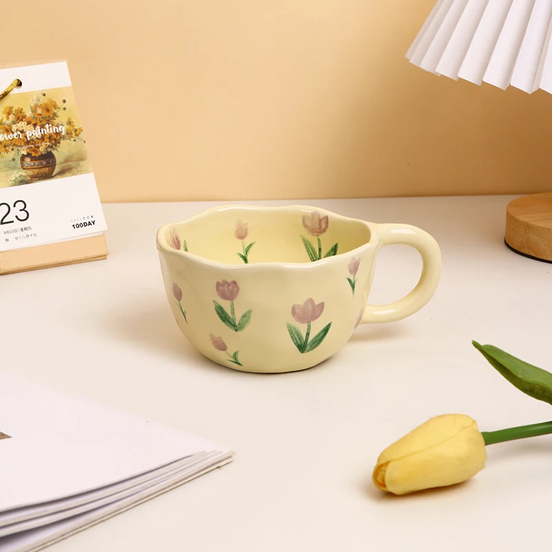 Nordic Customization Ins Mug Coffee Mug  Yellow Flower Coffee Ceramic Porcelain Cup Mug Set details
