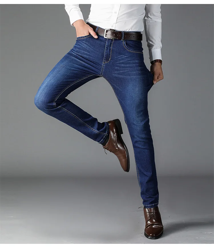 Nouveau pantalon droit slim en denim pour homme avec élastique surdimensionné adapté aux affaires et aux loisirs_voghion.com