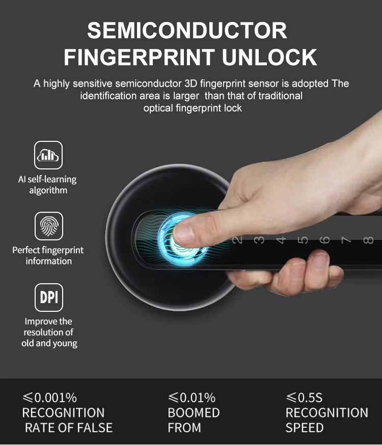 Biometric Fingerprint Password Electric Handle Door Lock Bedroom Home