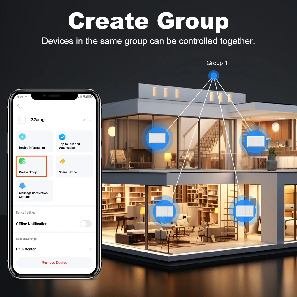 Customized Logo Tuya ZigBee Smart Light Switch US Push Button Wall ...
