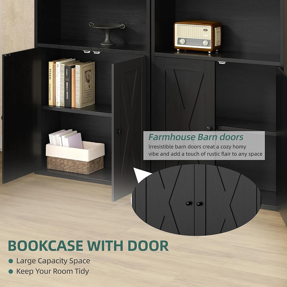 product industrial wooden modern bookshelves doors floor standing 6 shelf display storage 709 inches tall bookcase for home bedroom-4