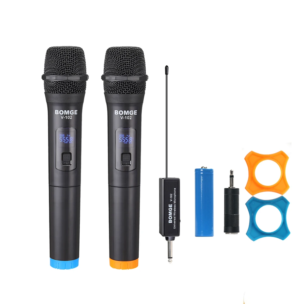 BOMGE Wireless Microphone System, Pro 4-Channel Cordless Mic Set with Four Handheld Mics, Fixed Frequency, Long Range 200ft, Ideal for Chu(並行輸入品) BOMGE uhf metal dual handheld wireless microphones \u0026 systems for
