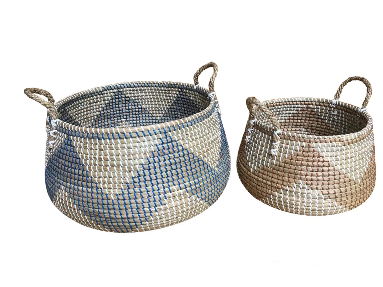 Seagrass Storage Basket Handcrafted In Natural Fibers In Bohemian Style