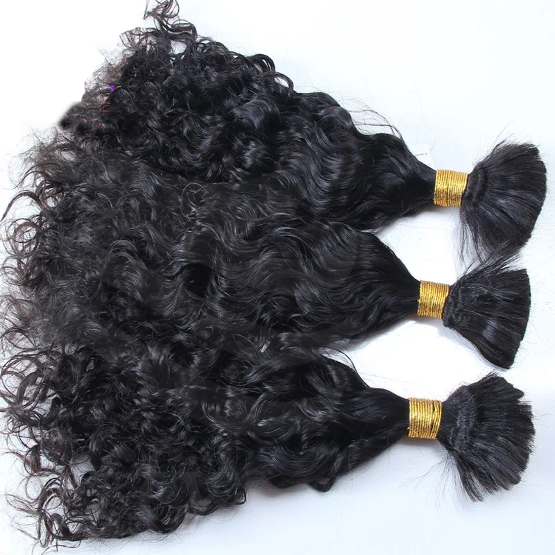 Extension di capelli umani ricci corti e sciolti Remy indiani per intrecciare, 3 pezzi/lotto_voghion.com