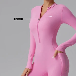 Nylon Gym Fitness Set One Piece Yoga Wear Front Half Zipper Active Wear Women Rompers Bodysuits Jumpsuits