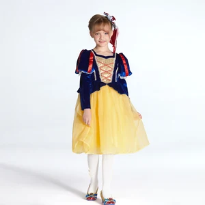 Lace-Up Detail Airy Texture Polyester Girls Snow White Gown for Stage Performance Holiday Celebrations