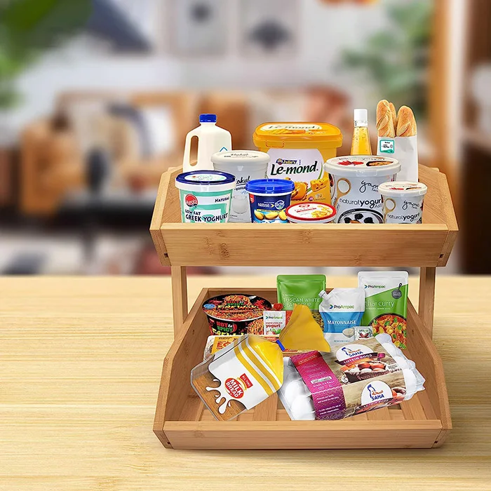 2 Tier Bamboo Stackable Storage Bins, Bamboo Fruit Basket Large ...