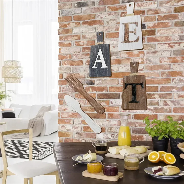 Cutting Board Eat Sign Set Hanging Art Kitchen Eat Sign Fork and Spoon Wall Decor Rustic Country Farmhouse Kitchen Decor