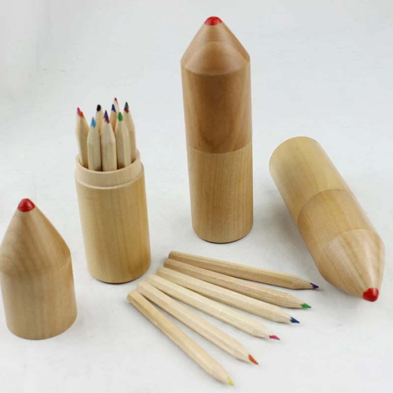 12 цветов, индивидуальный логотип, мини-размер, набор карандашей из натурального дерева в бумажной трубке