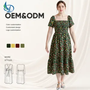 Women's Vintage  Maxi Dress Floral Print V-Neck Elastic Waist Puffy Sleeves Sweet Casual  for Summer Washable