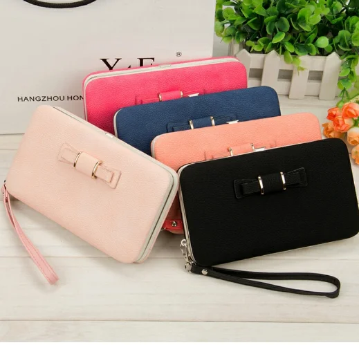 New arrival fashion wallets women long design cute Bowknot large capacity  lunch box ladies wallet purse clutch