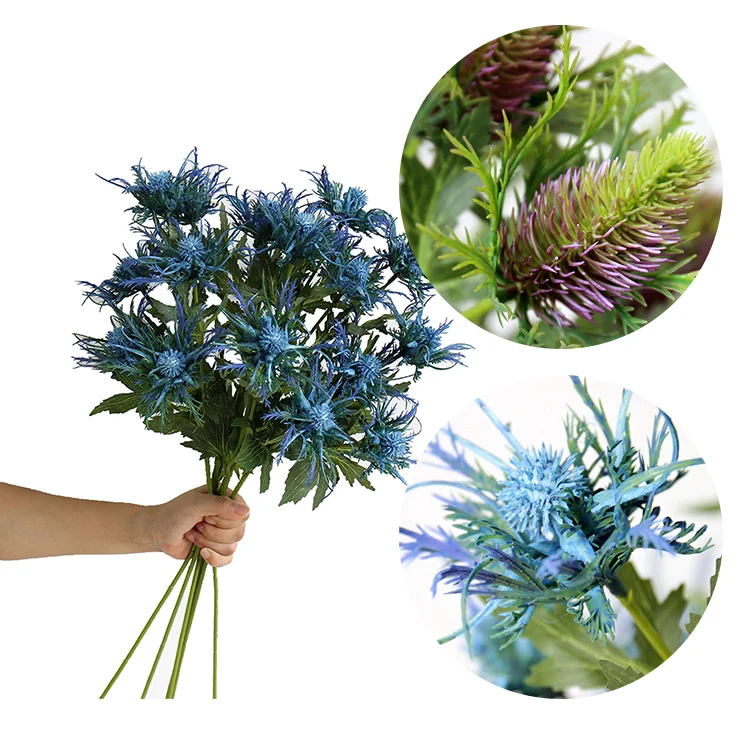 Bulk Order Artificial Thistle 3 Heads Plastic Decoration Creative Flowers Bouquet for Wedding