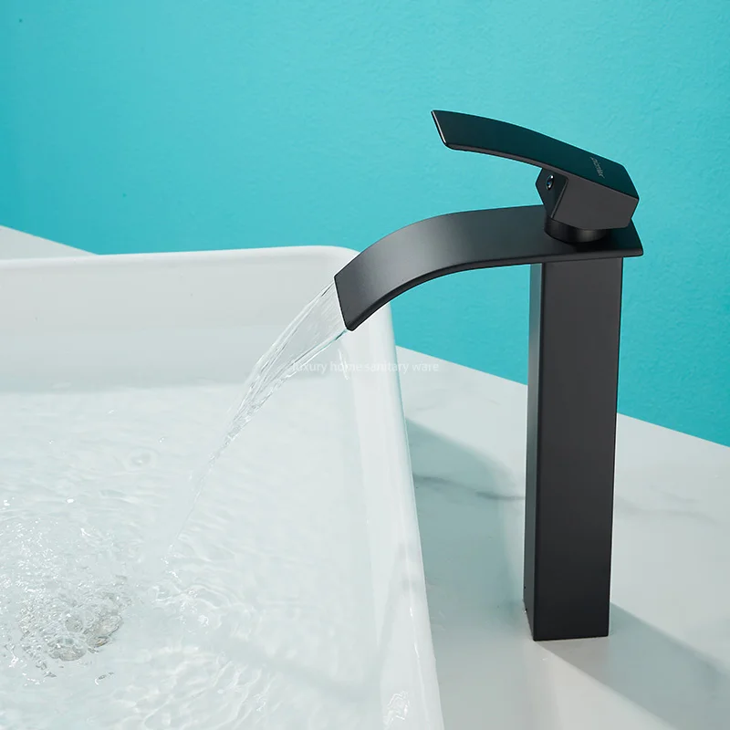 High-quality, Simple and High-profile Natural Bend-black Waterfall Faucet Bathroom Dresser Faucet Mixer