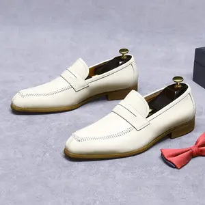 High Quality Slip on Shoes Men Chaussures Hommes Genuine Leather Moccasin Loafers White Wedding Shoes Luxury Casual Men Shoes