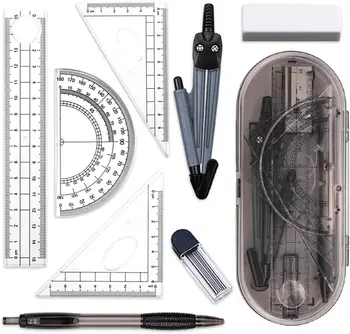 Set 8 Pezzi Bussole Di Geometria Per Scuola - Con Compasso, Righelli E Accessori Per Disegno - Foto 9