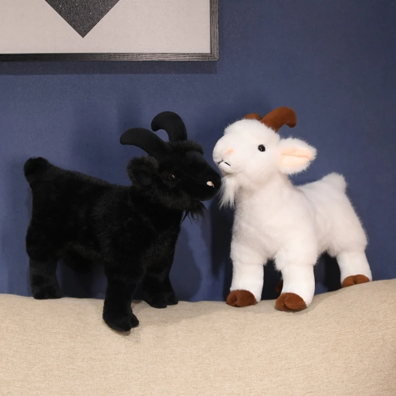 Super Soft Goat Plushie Doll Simulation Black White Goat Stuffed Animal Toy Lifelike Cute Sheep Stuffed Goat Plush Toy