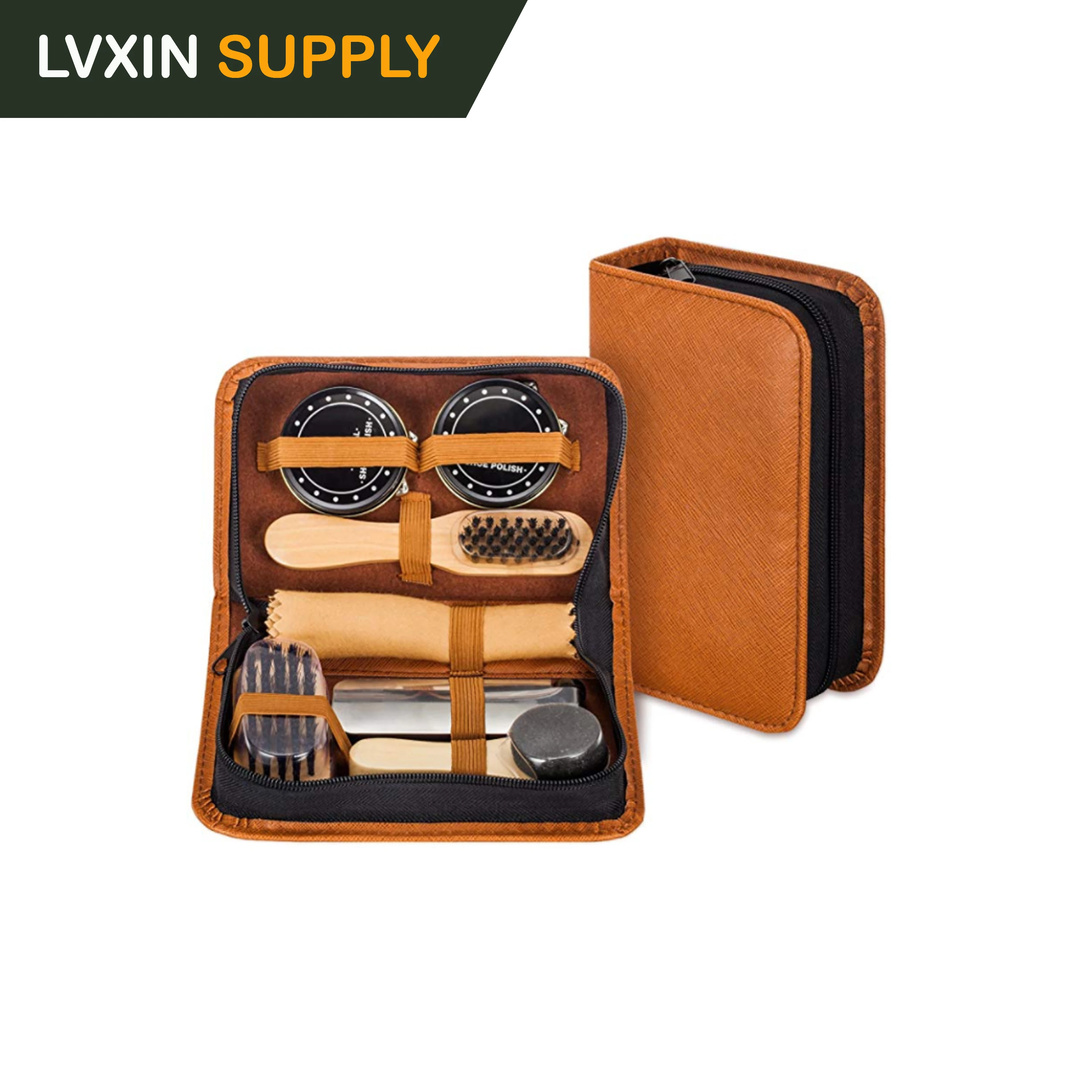 Premium Quality 7 Piece Brush Polish Shoe Care Set with PU Leather Luxury Case