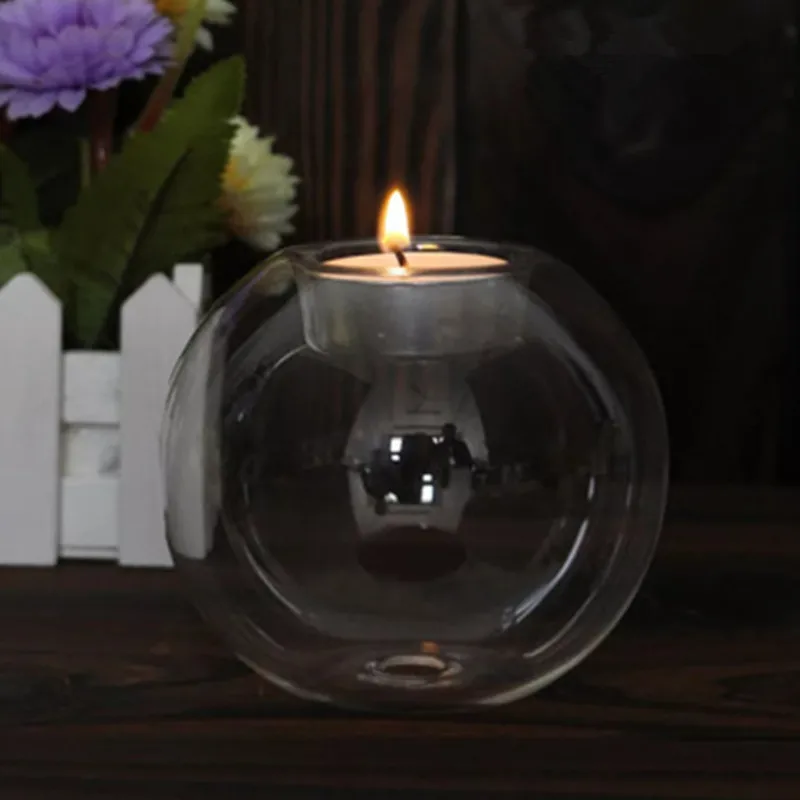 Хрустальный Сферический стеклянный подсвечник, устойчивый к высокой температуре, подходит для бара, кафе, свадебной вечеринки