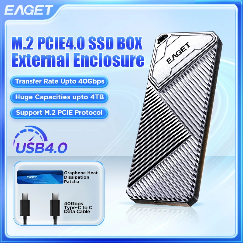 EAGET Thunderbolt 4/3 USB with PCIE NVMe Enclosure USB C  Tool-Free Aluminum SSD Enclosure 40Gbps Type C