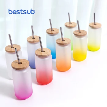 Craft Express 6 Pack 13 oz Sublimation Can-Shaped Frosted Glasses with  Bamboo Lids and Straws