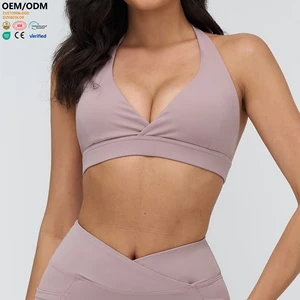 XW-EWX4518 Women Fashion Breathable Versatile Gym Clothing Activewear Custom v Neck Halter Backless Chest Pad Yoga Sports Bra