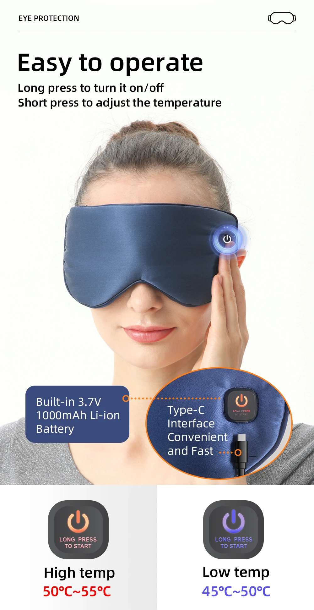 Reusable Cordless Electric Graphene Heated Sleeping Silk Eye Mask For