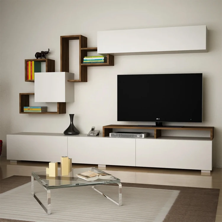 Latest Design Wall Mount Free Standing Tv Stand Wooden Panel Tv Cabinet with showcase