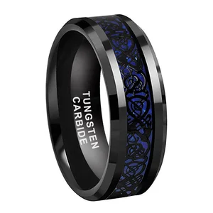 Coolstyle Jewelry 8mm Carbon Fiber Dragon Inlay Black Tungsten Ring Men Women Fashion Engagement Wedding Band Comfort Fit