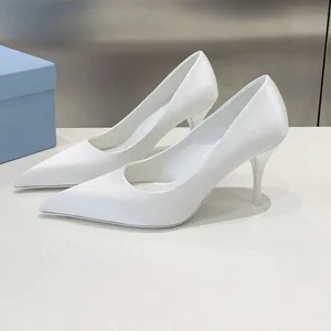 Women's Genuine Leather High Heels White Slim Heels Handmade Luxury Brand Luxury Designer with logo Shoes