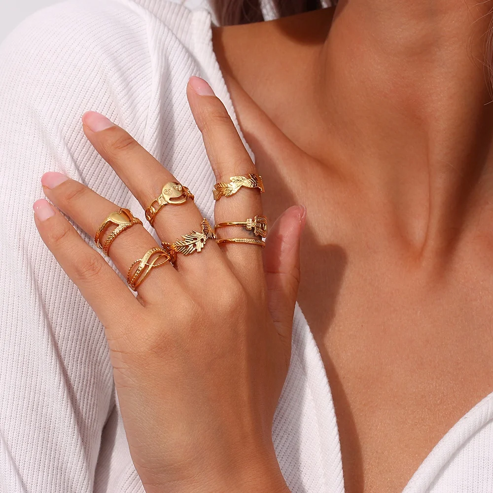 Elegant Zircon Adjustable Rings Set 18k Gold Plated Stainless Steel