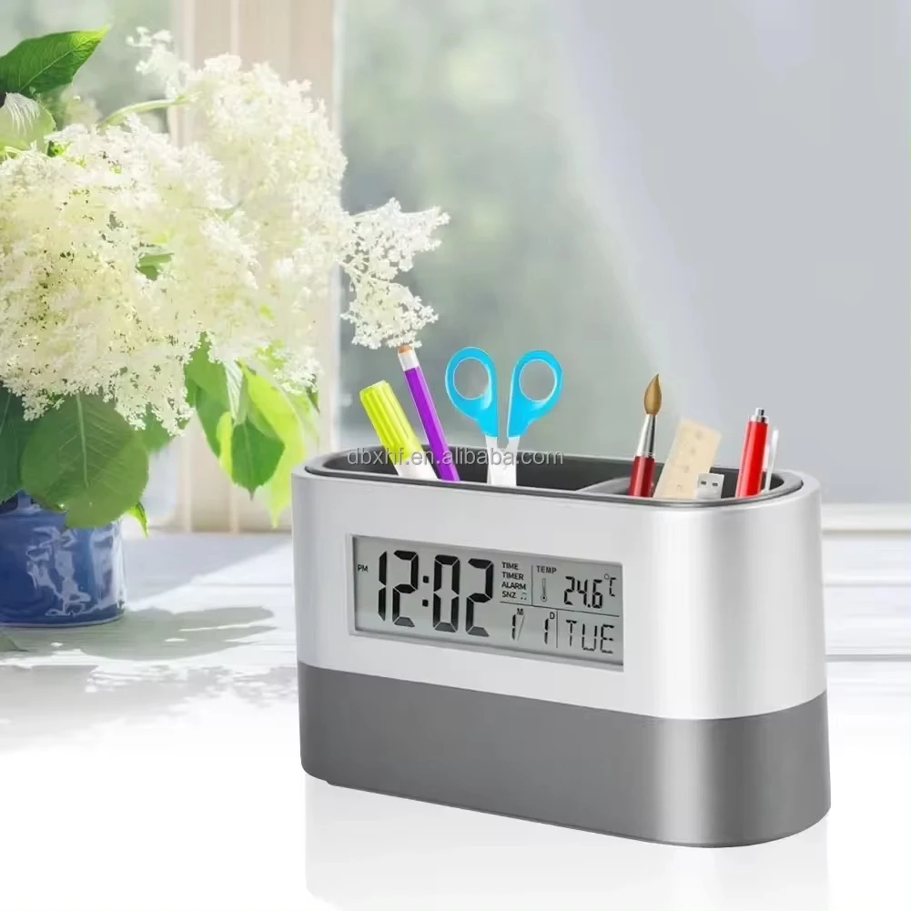Multifunctional Electronic Clock for Office Storage Pen Holder Desktop Electronic Clock Office Gifts Desktop Decorations
