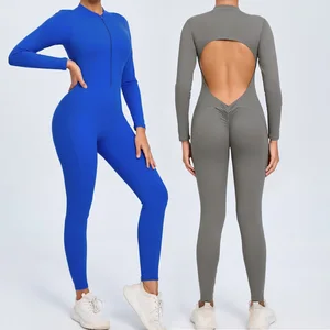 Sexy Lady Women One Piece Stretchy GYM Workout Long Sleeve Romper Female Jumpsuit Yoga Bodysuit Women's Jumpsuits Playsuits