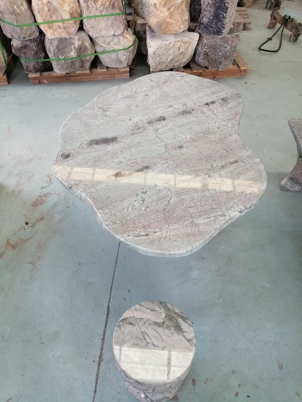 Natural Dragon Jade Marble Stone Table And Chair Sets Marble Benches For Outdoor Garden And  Patio