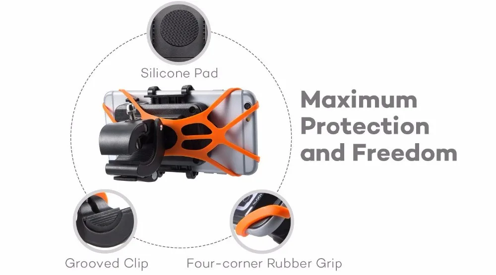 Electric Scooter Accessories Bike Phone Mount, Silicone Bicycle Phone Holder, 360° Adjustable, Face Bike Phone Holder Handlebar