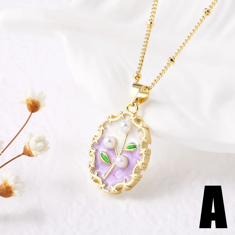 Elegant Oil Painting Necklace with Pearl Pendant