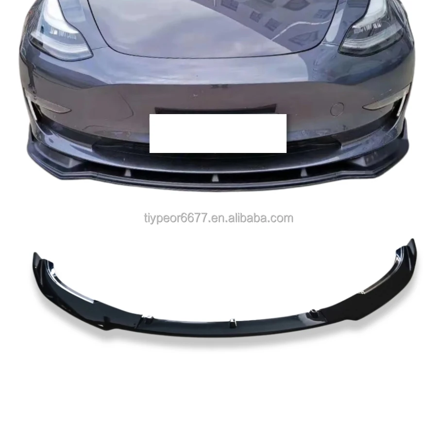 product glossy black front bumper lip spoiler splitter for tesla model 3 2017   2023 2022 abs 3pcs modified car-4
