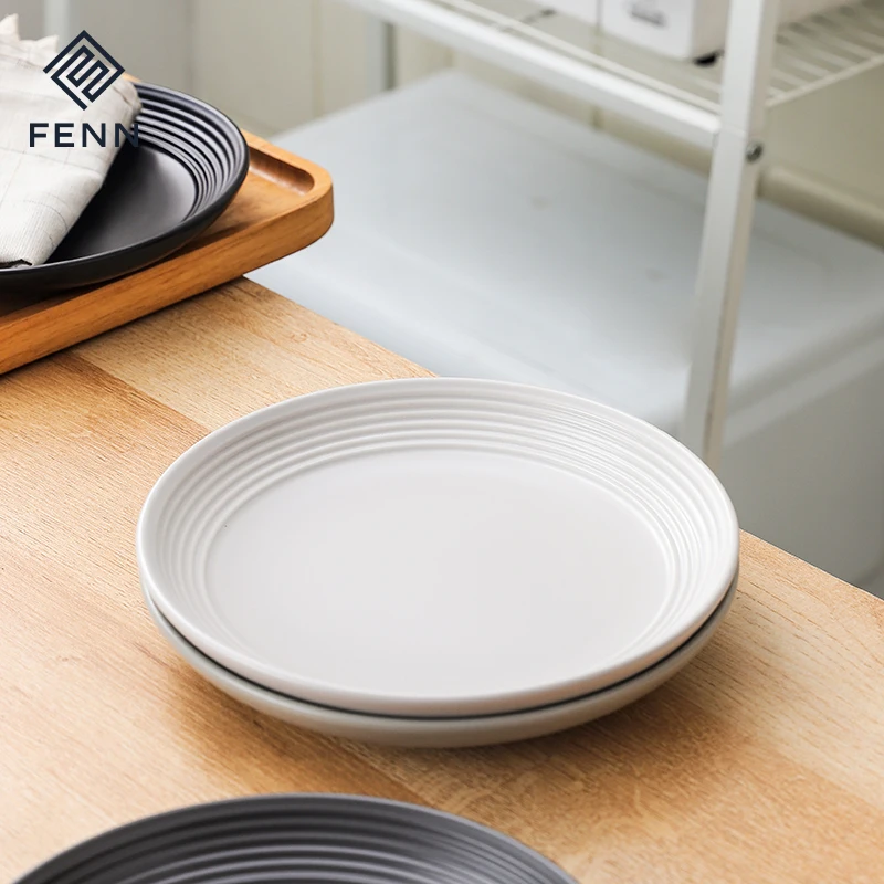 FENN factory direct modern black/gray/white matte ceramic charger dinner plate for pasta pizza steak dishes plate for restaurant