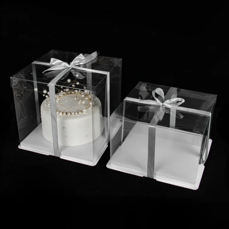 Luxury Custom Logo White Clear Round Square Tall Transparent Cake Box Pet  Pvc Wedding Birthday Party