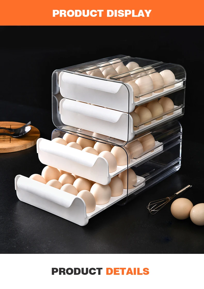 Wannuo Two-Tier Egg Boxes Fashion 32 Grids Capacity Egg Organizers PET Plastic Kitchen Containers Egg Container factory