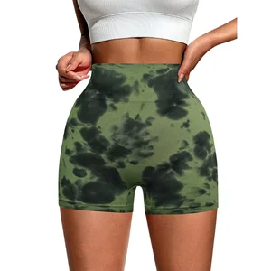 Contrast Color Tie Dye Seamless Tight Breathable High Waist High Elastic Sweat Absorbing Yoga Shorts for Woman
