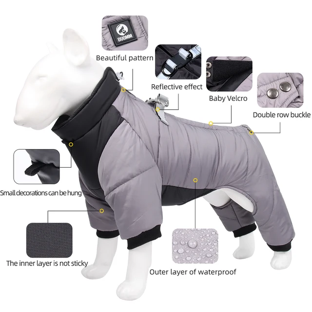 Winter Dog Clothes Four-Legged Cotton Coat for Small Puppies Windproof Cold-Proof Pet Clothing